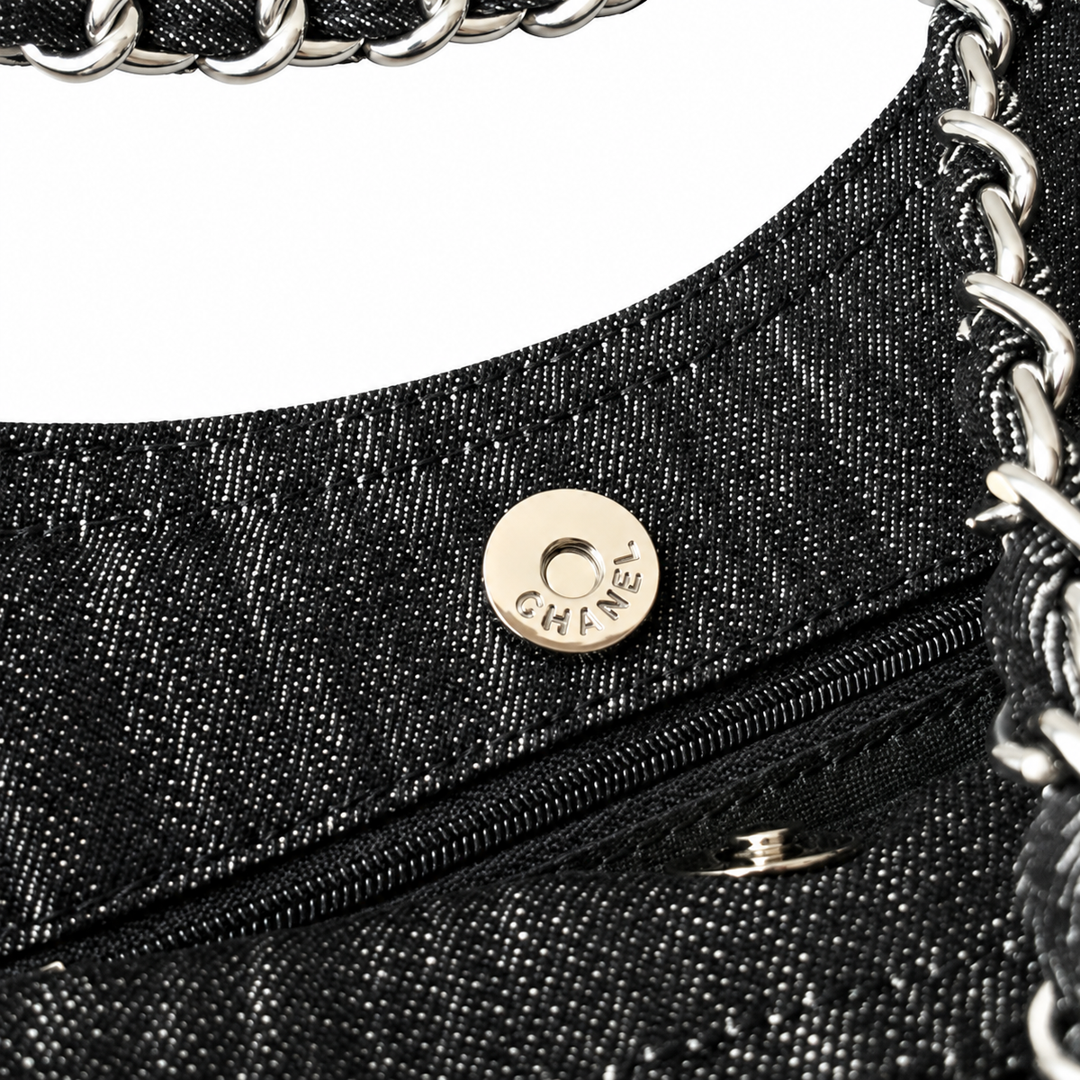 Chanel Black Glitter Denim Deauville Shopping Tote