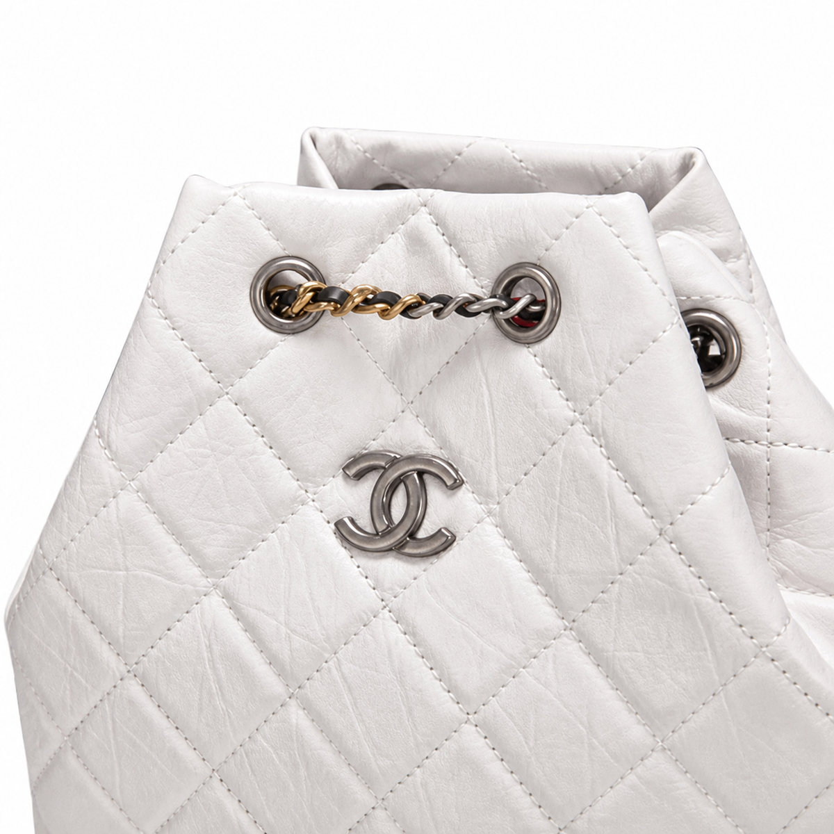 Chanel White Quilted Chain Backpack