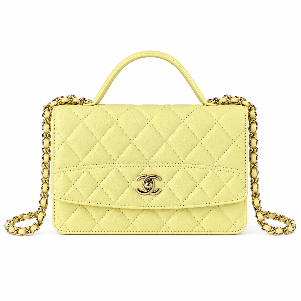 Chanel Yellow Caviar Quilted Mini Top Handle Flap Bag