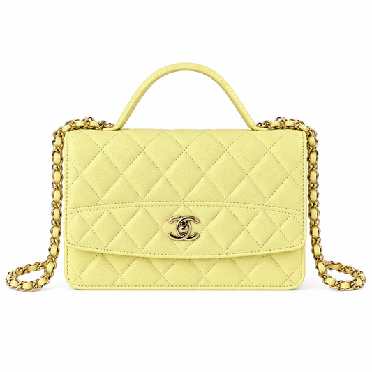 Chanel Yellow Caviar Quilted Mini Top Handle Flap Bag