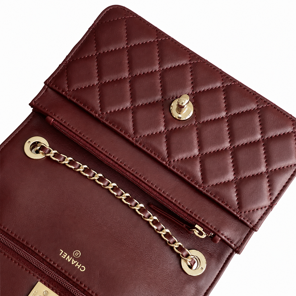 Chanel Quilted Leather Chain Clutch Bag