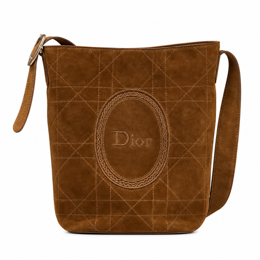 Dior Cannage Quilted Suede Large Hobo Shoulder Bag in Caramel Brown