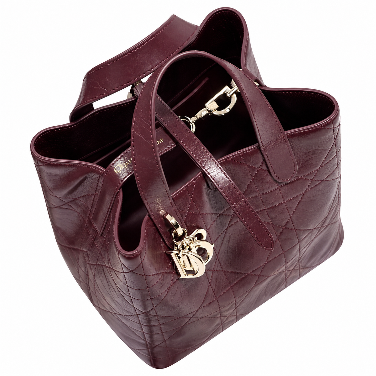 Dior Toujours Mini Tote in Burgundy Quilted Leather with Gold CD Charm