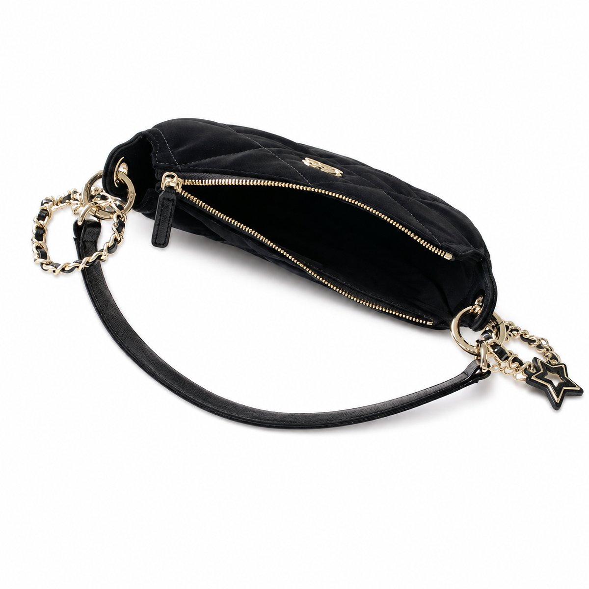 Chanel Quilted Black Suede Flap Bag with Gold CC Lock and Chain