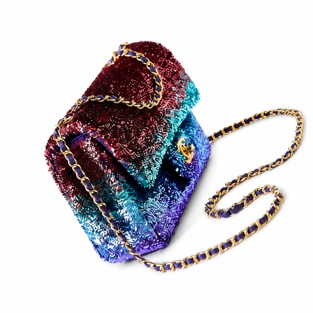 Chanel Classic Flap Bag in Rainbow Ombre Sequin with Gold CC Lock