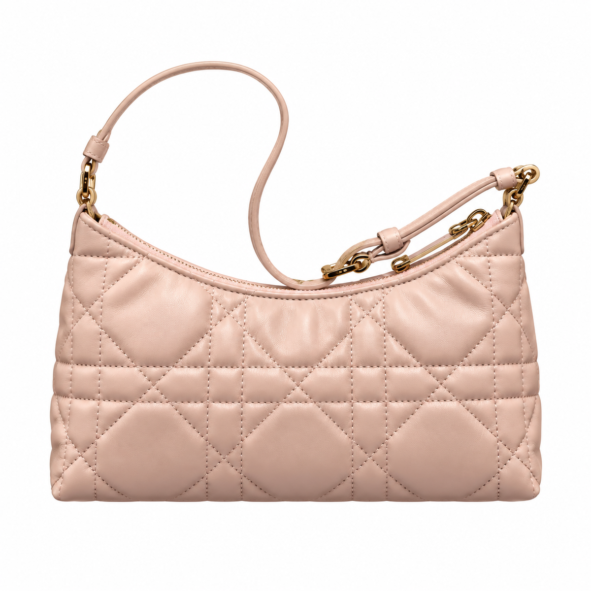 Dior Caro Cannage Quilted Slim Shoulder Bag in Off-White with CD Clasp