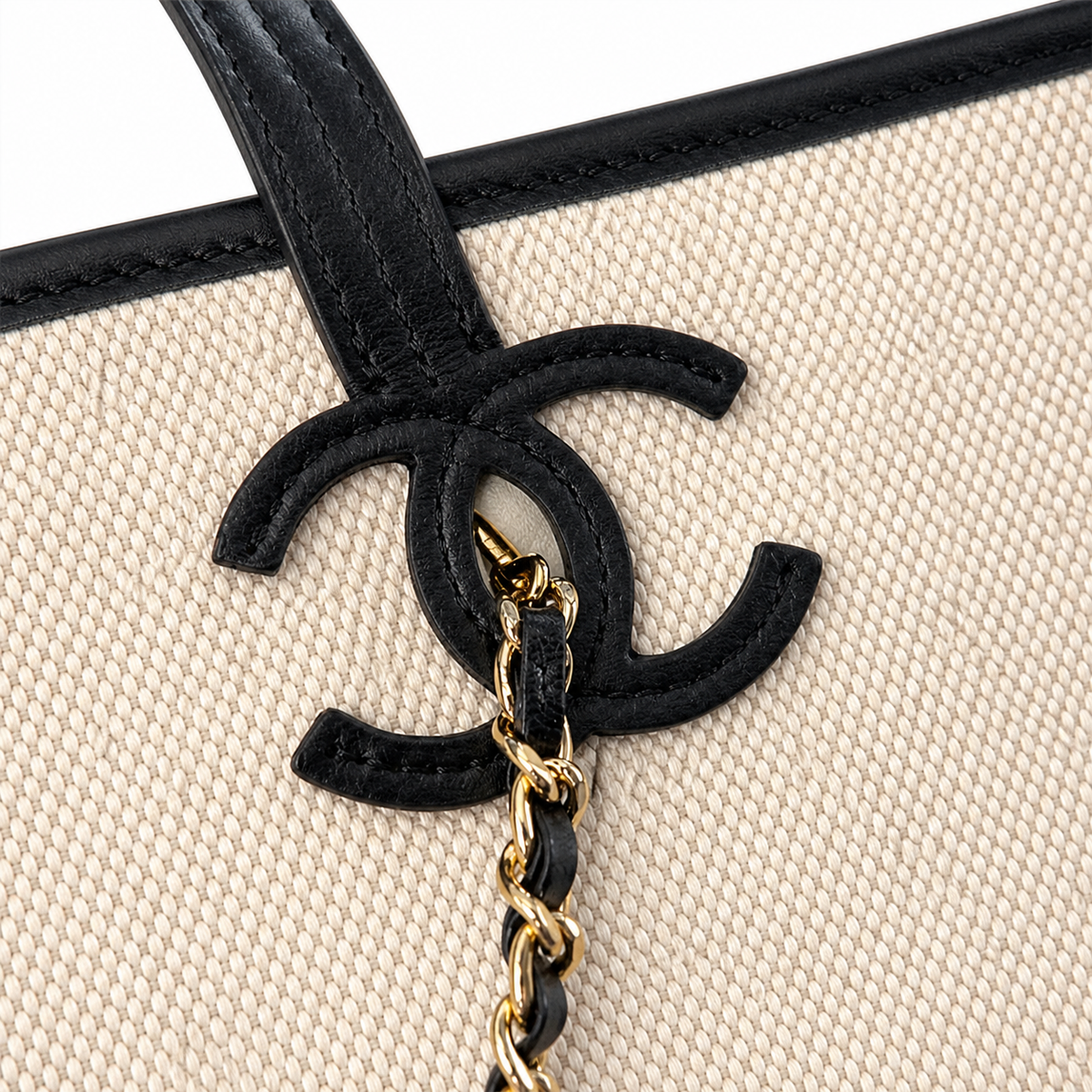 Chanel Cream Textured Tote with Chain Detail