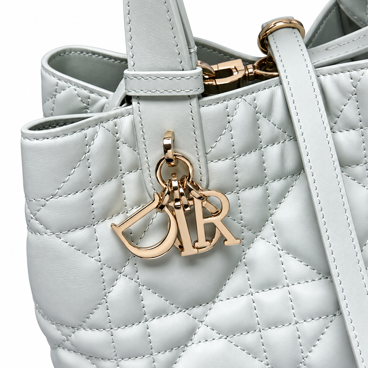 Dior Quilted Cannage Bucket Top Handle Bag with Removable Strap