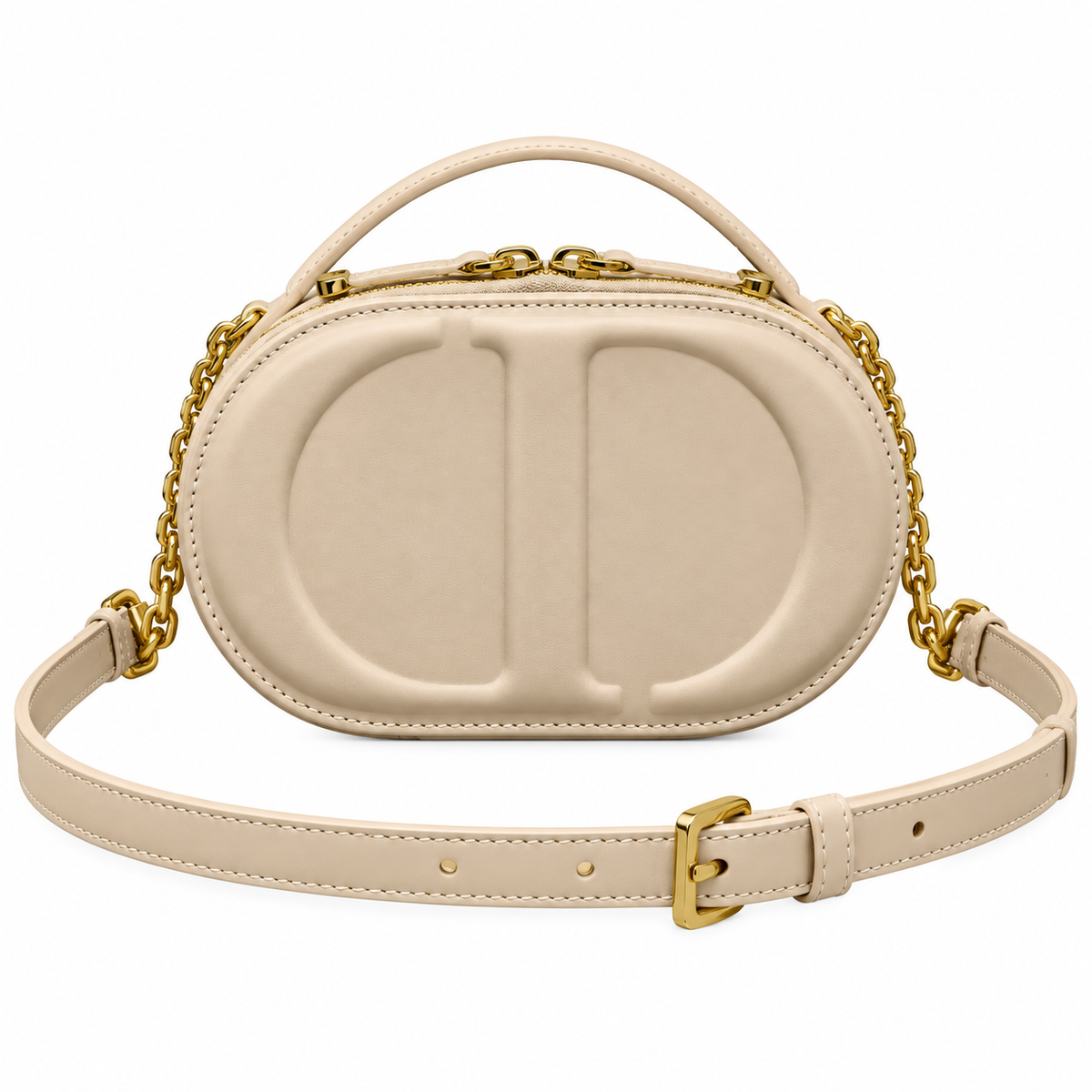 Dior Beige Oval CD Embossed Chain Bag