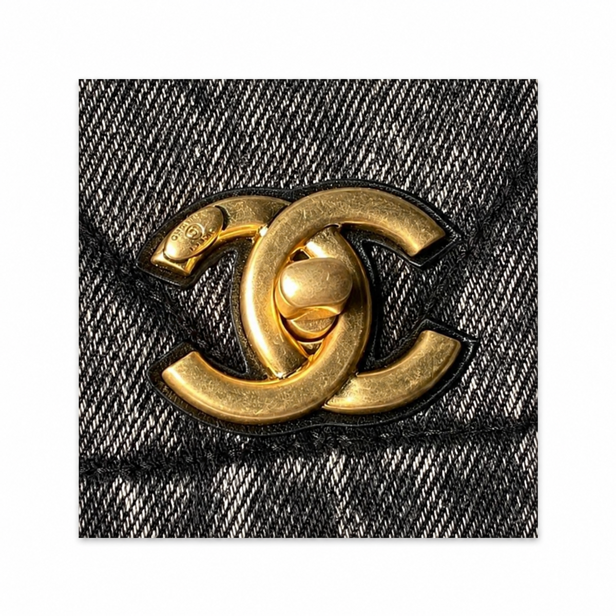 Chanel Quilted Charcoal Denim Flap Bag with Gold CC Lock and Charm