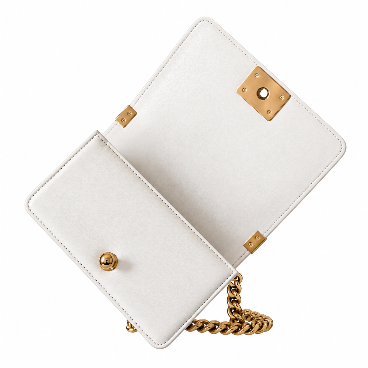 Chanel White Quilted Lambskin Medium Boy Bag