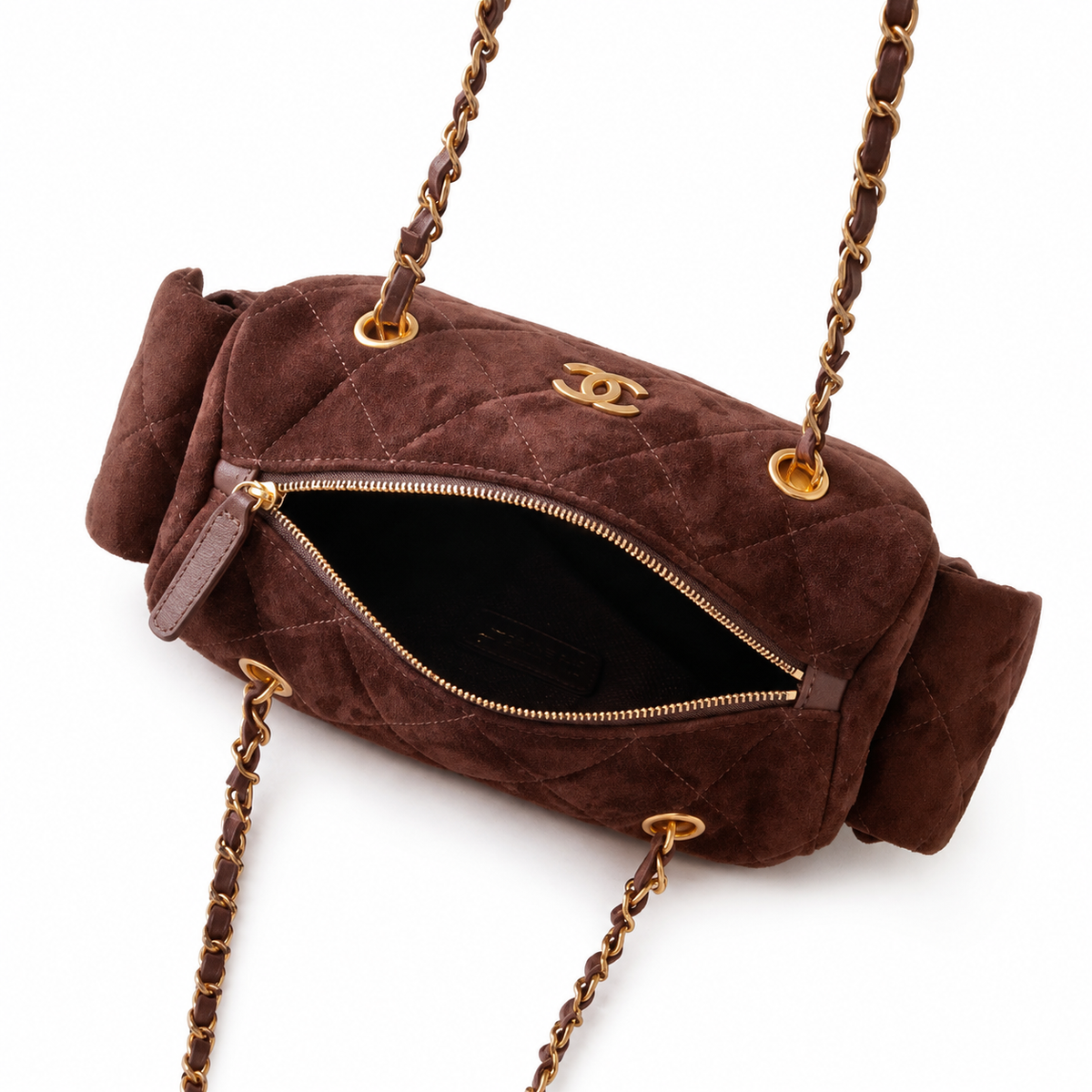 Chanel Quilted Dark Brown Suede Camera Bag with Gold CC Logo