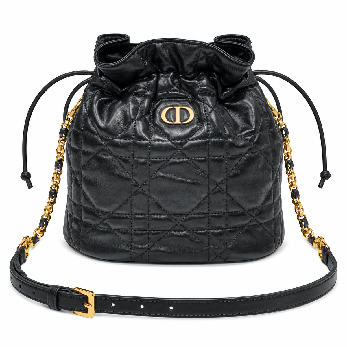 Dior Black Cannage Quilted CD Chain Bucket Bag