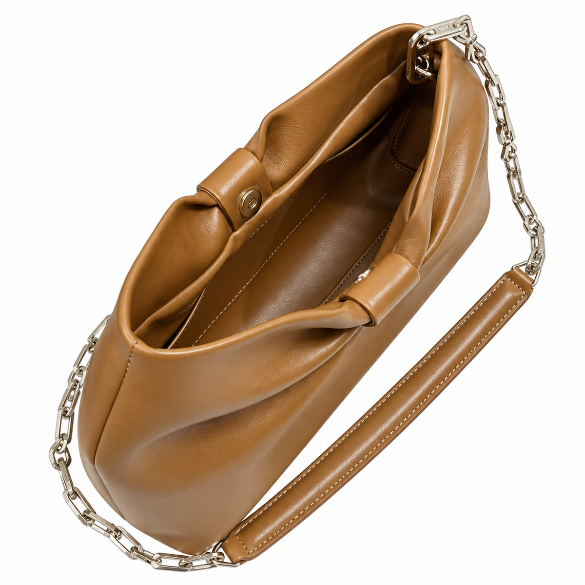 Dior Bow Bag in Caramel Lambskin Leather with Silver Chain Strap