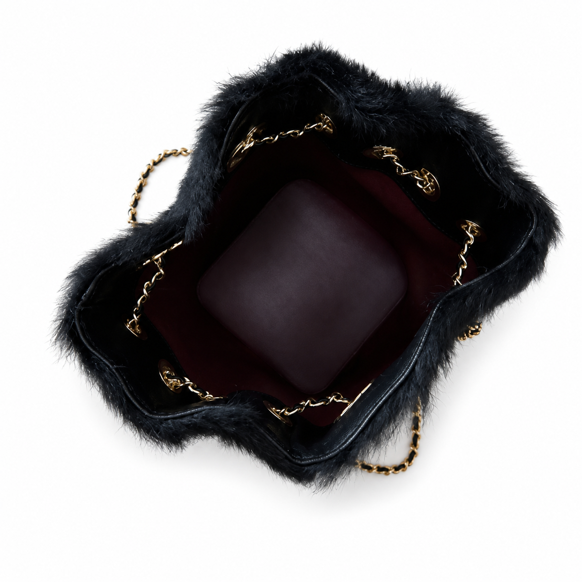 Chanel Black Fuzzy Chain Bucket Bag