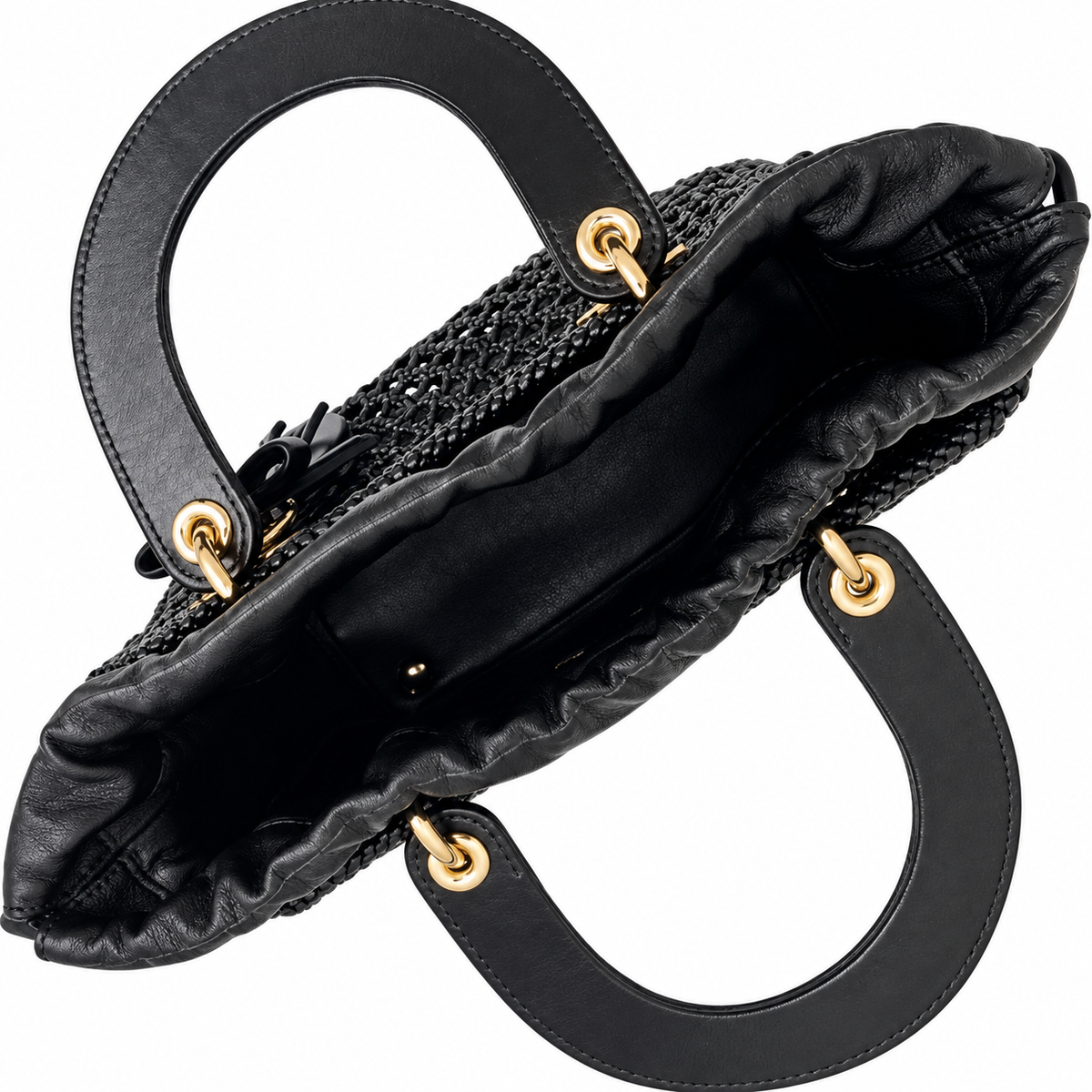 Lady Dior Medium Woven Leather Bag in Black with Gold CD Hardware