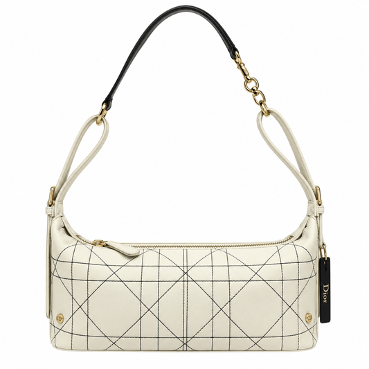 Dior Vibe Hobo Bag in White with Black Cannage Stitching