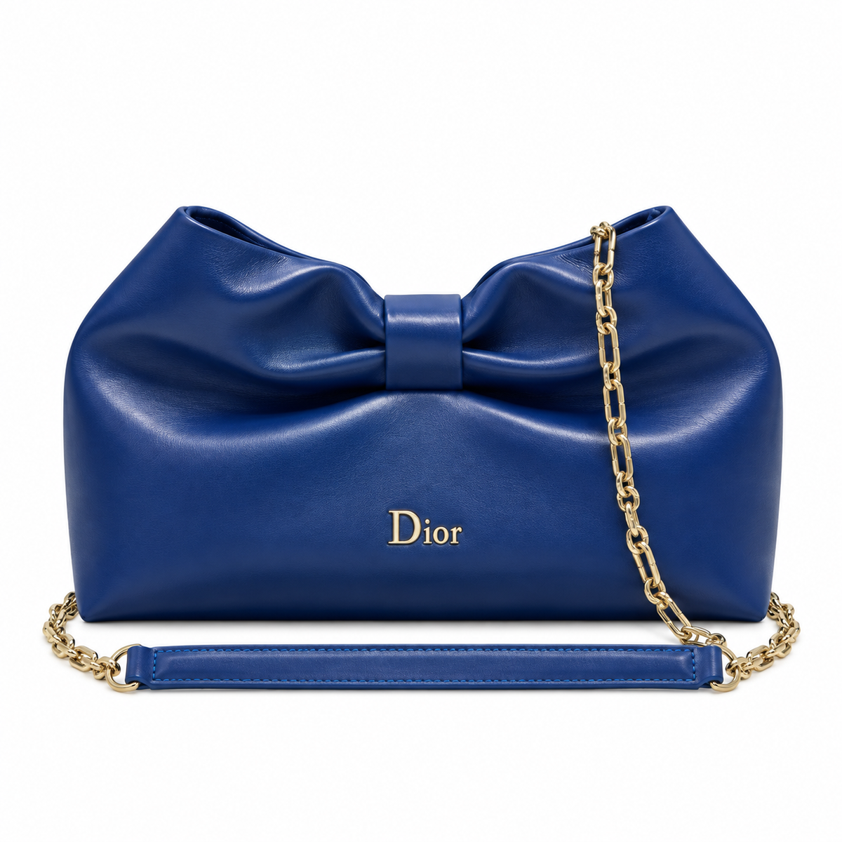Dior Bow Bag in Royal Blue Lambskin Leather with Antique Gold Chain