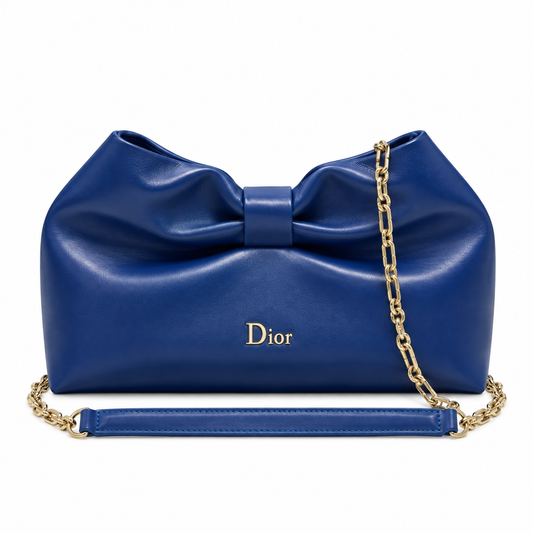 Dior Bow Bag in Royal Blue Lambskin Leather with Antique Gold Chain