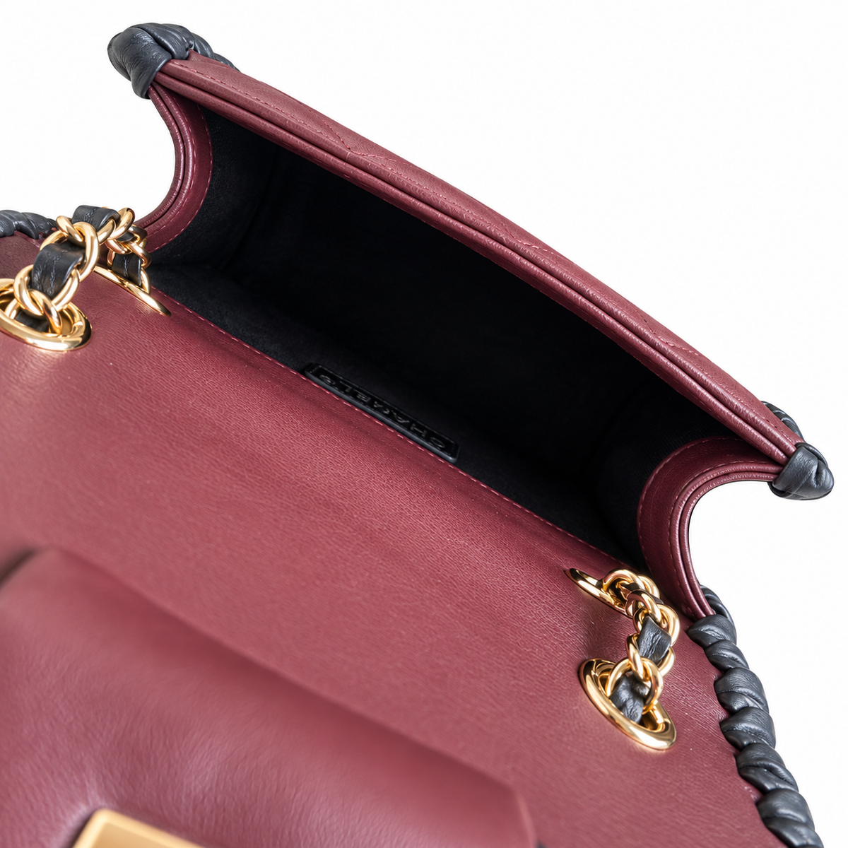 Chanel Burgundy Quilted Flap Bag with Black Braided Edge