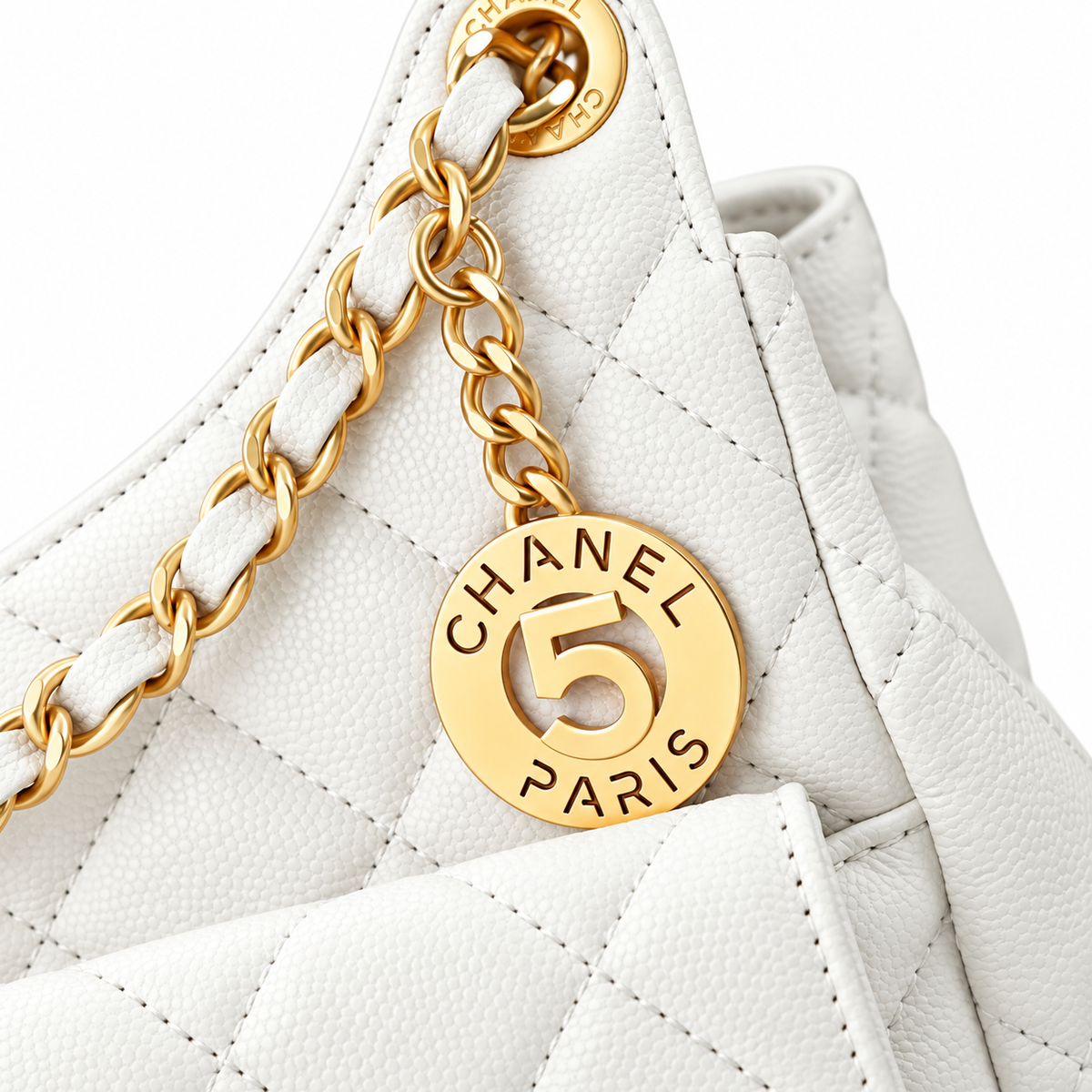 Chanel White Quilted Lambskin No.5 Hobo Bag with Chain