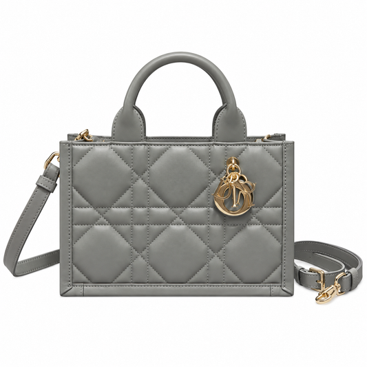 Dior Lady D-Joy Bag in Stone Grey Cannage Leather with Gold CD Charm