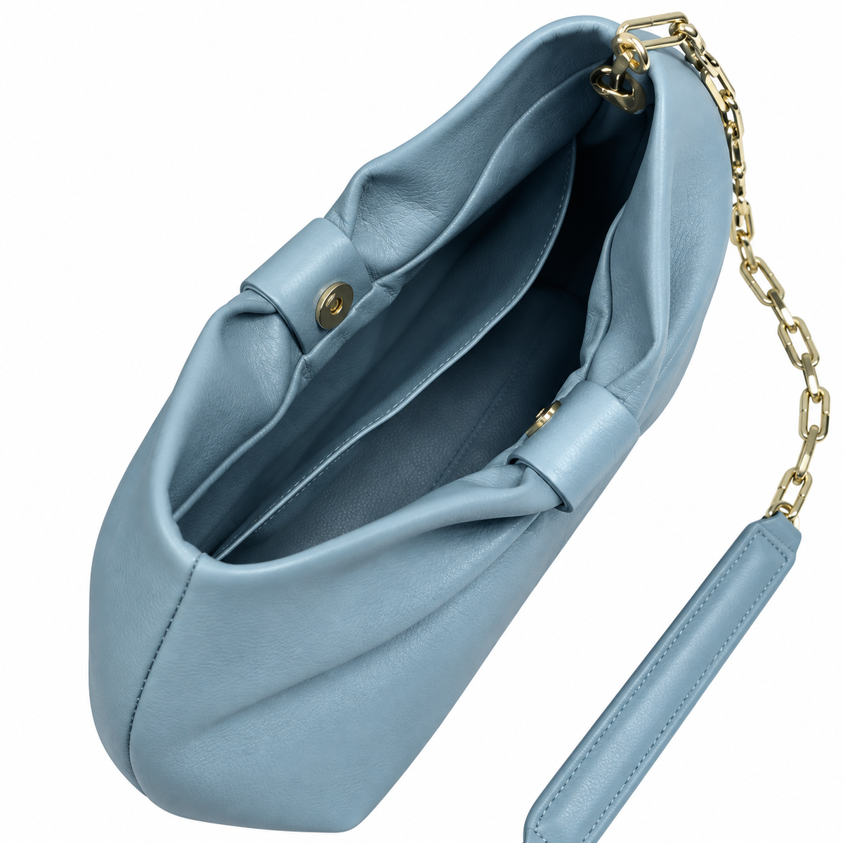 Dior Bow Bag in Ice Blue Lambskin Leather with Gold Ball-Chain Strap