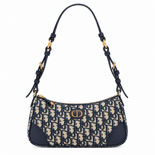 Dior Oblique Jacquard Zip Pochette Shoulder Bag with Adjustable Strap