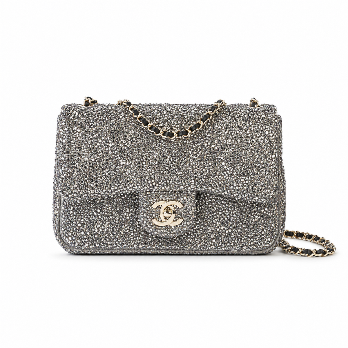 Chanel Crystal Embellished Classic Flap Bag with Gold CC Lock
