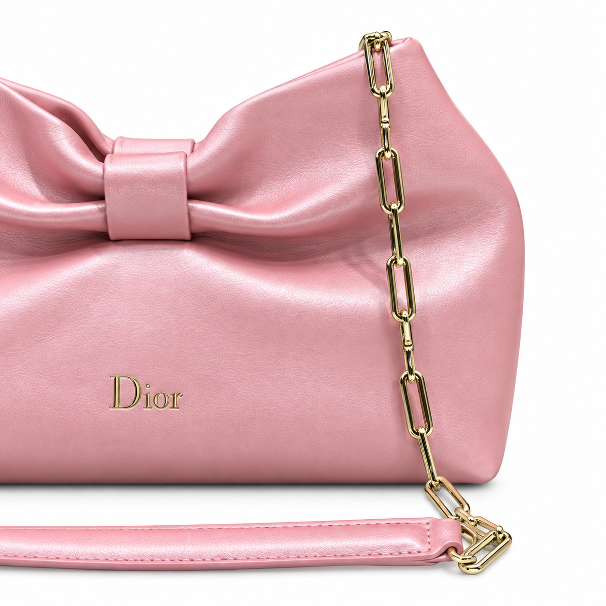 Dior Bow Bag in Baby Pink Lambskin Leather with Gold Chain Strap
