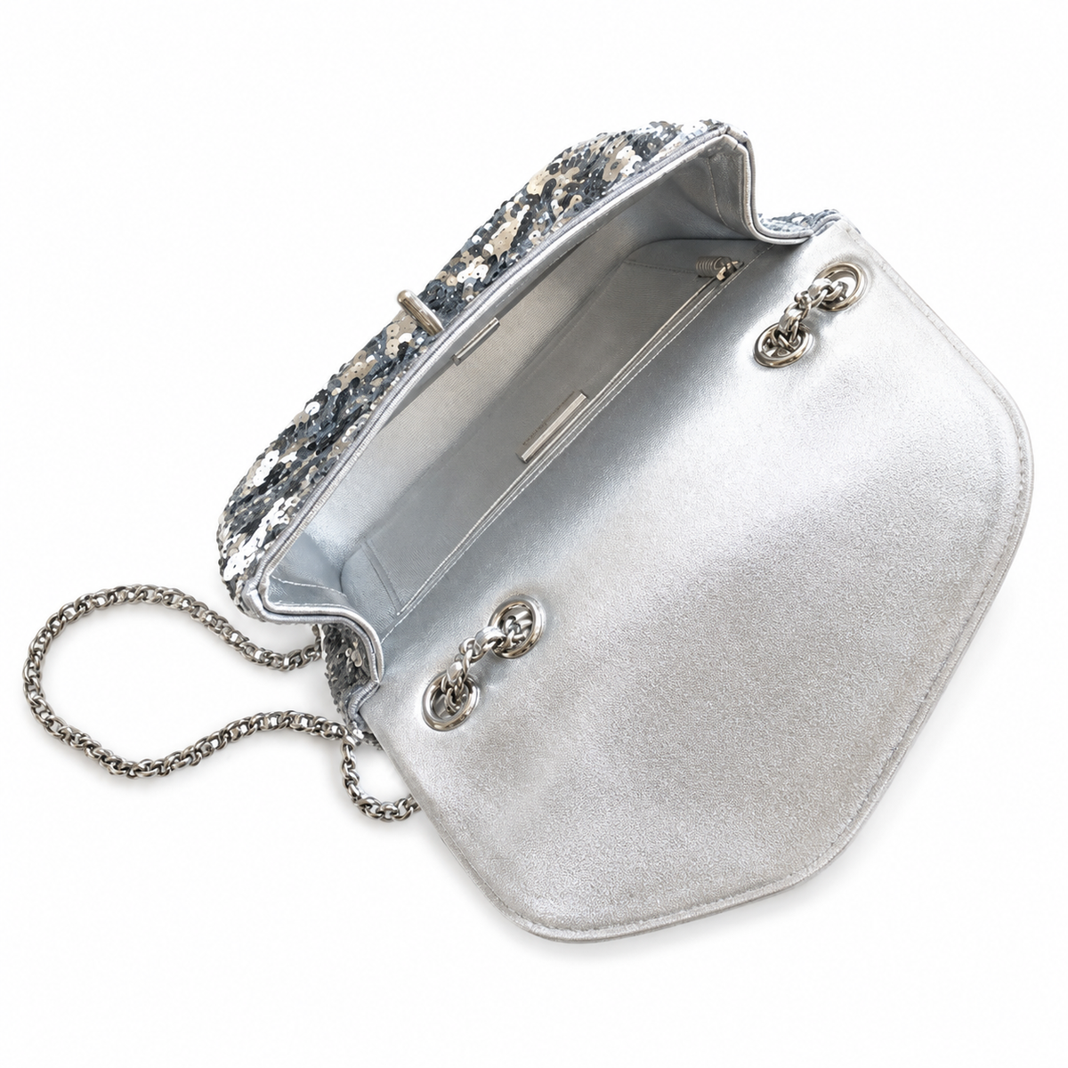 Chanel Classic Flap Bag in Silver and Gold Mixed Sequin with Silver Chain