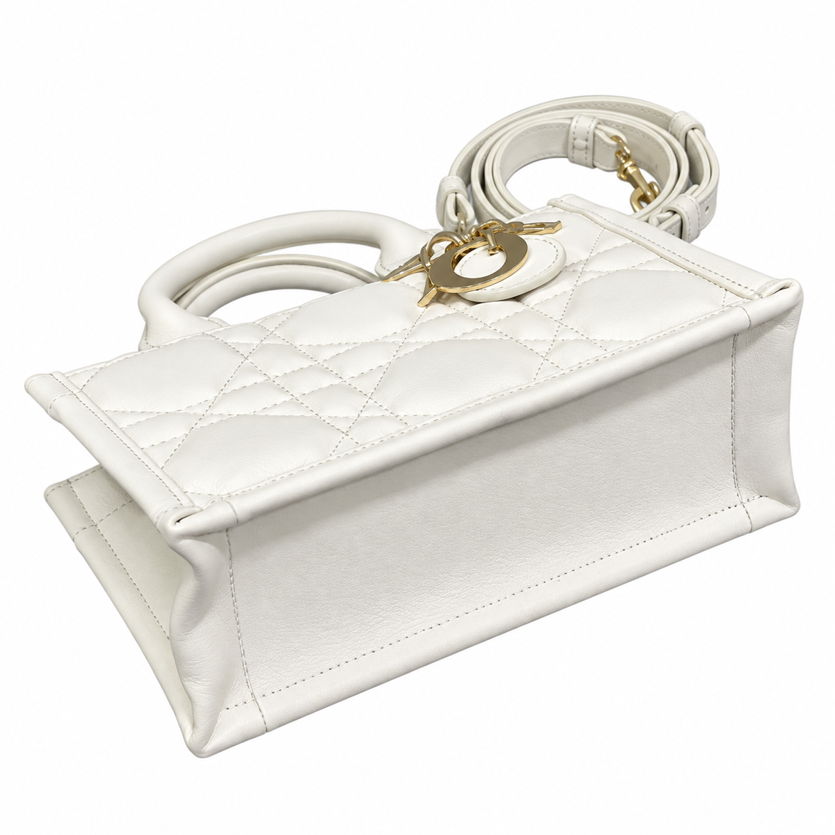 Dior Lady D-Joy Bag in White Cannage Leather with Gold CD Charm