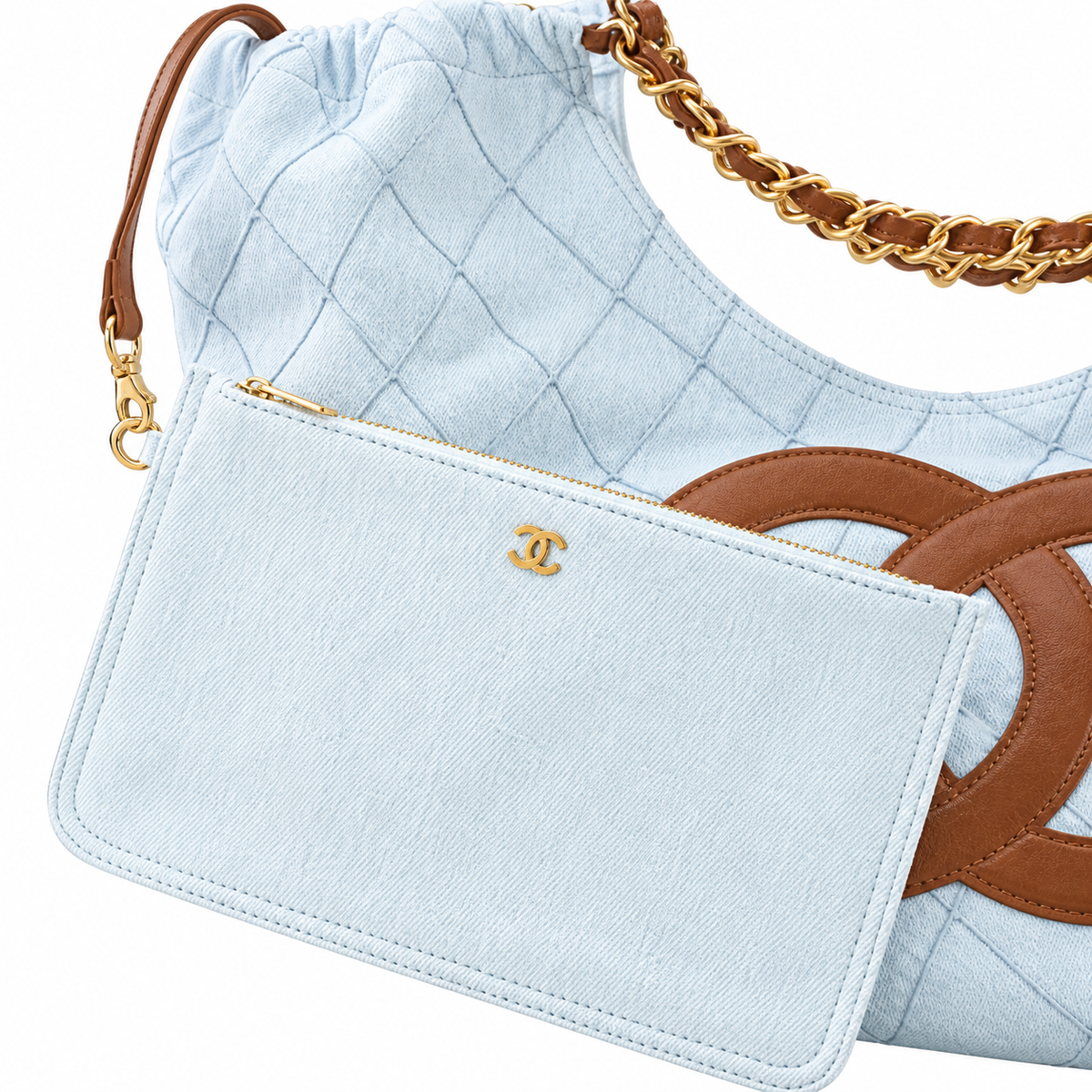 Chanel Ice Blue Quilted Large 22 Bag with Chain