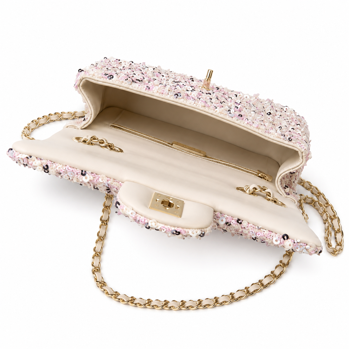 Chanel Classic Flap Bag in Pink Sequin Embroidery with Gold CC Lock