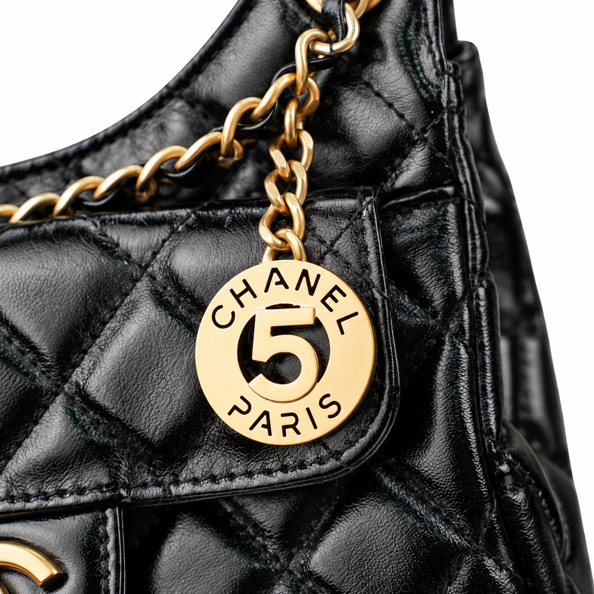 Chanel Black Quilted Lambskin No.5 Hobo Bag with Chain
