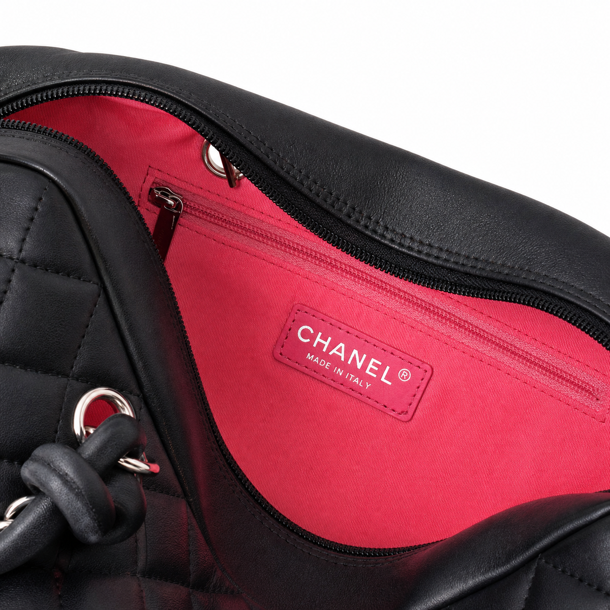 Chanel Black Quilted Bowler Bag with White CC
