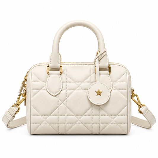 Dior White Cannage Quilted Boston Bag