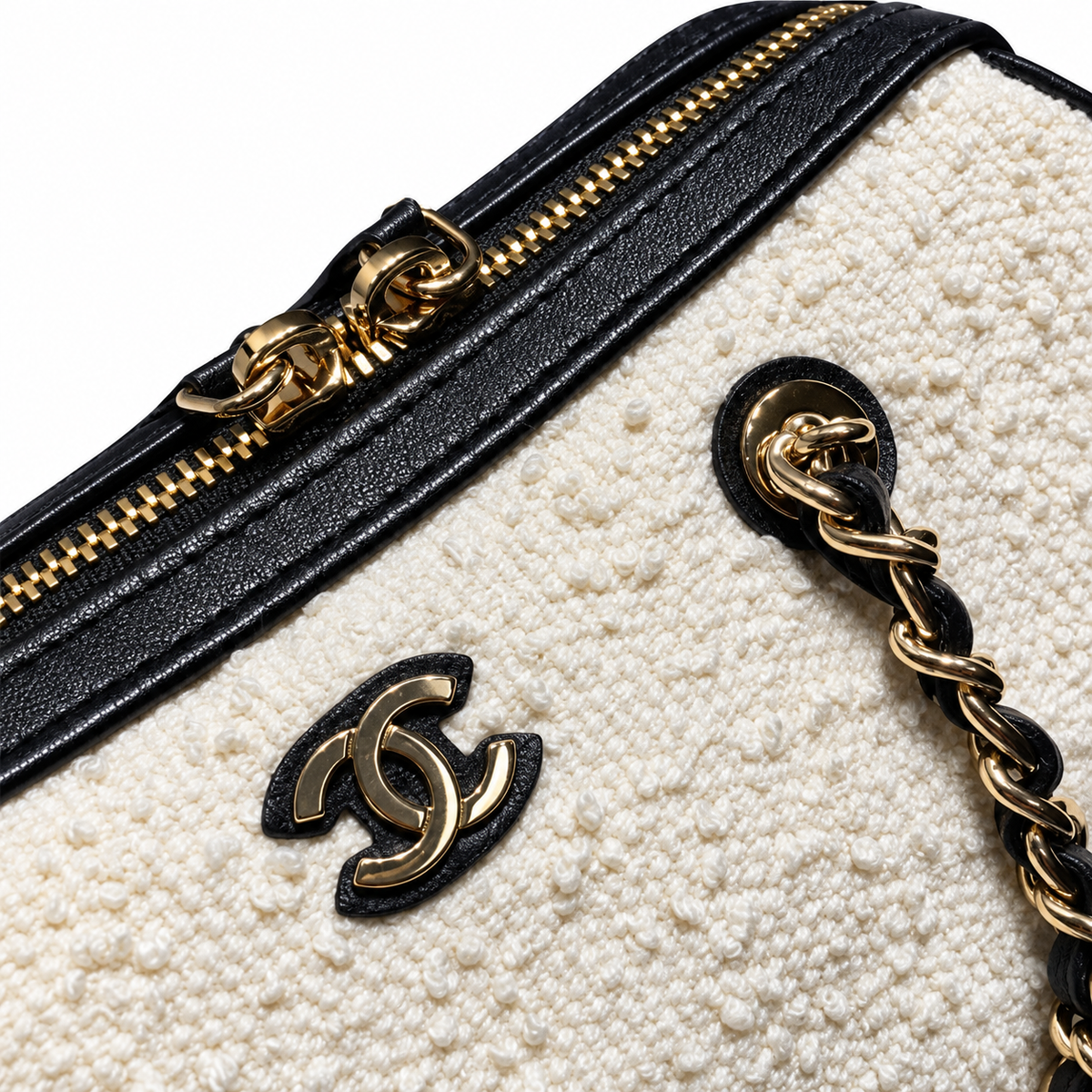 Chanel White Tweed Small Vanity Case with Chain