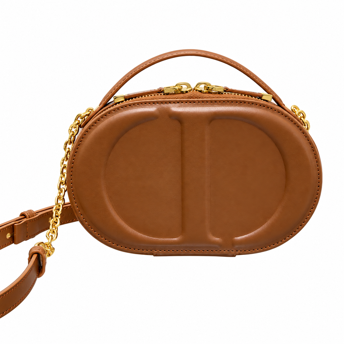 Dior Tan Oval CD Embossed Chain Bag