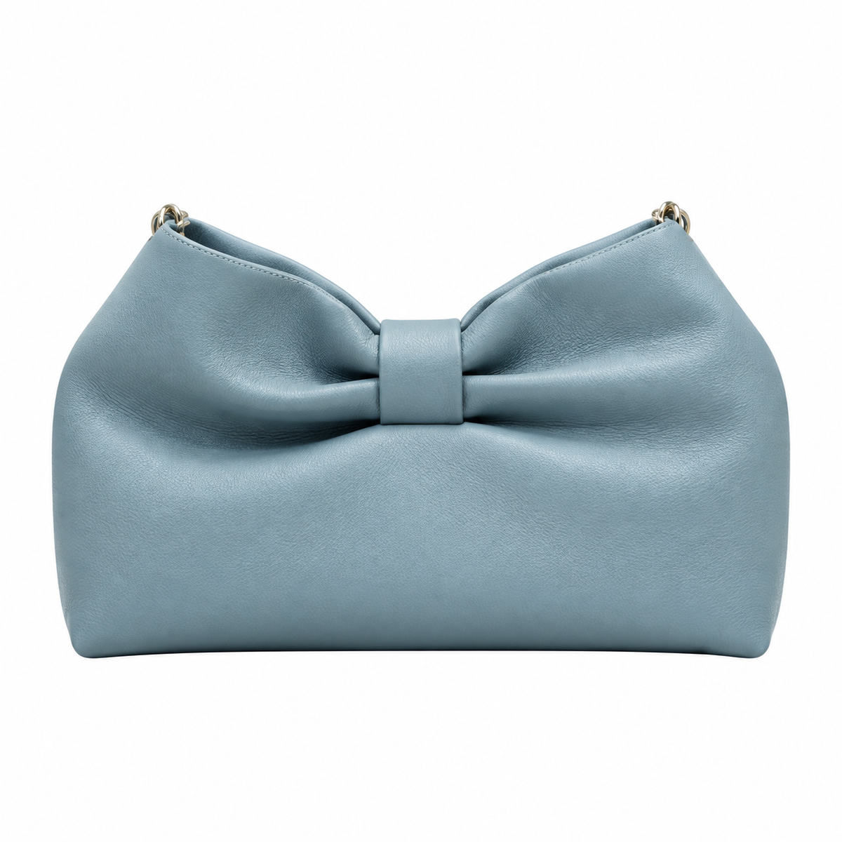 Dior Bow Bag in Ice Blue Lambskin Leather with Gold Ball-Chain Strap