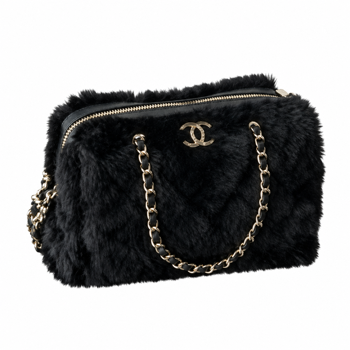 Chanel Black Faux Fur Classic Flap Bag