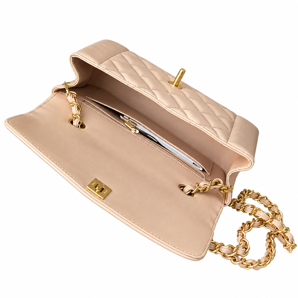 Chanel Beige Quilted Lambskin Classic Flap Bag