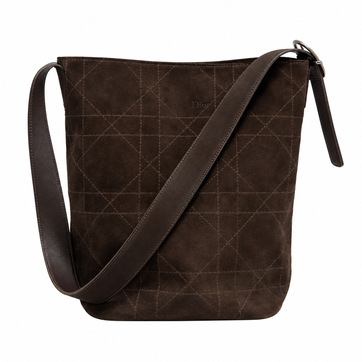 Dior Cannage Quilted Suede Large Hobo Shoulder Bag in Chocolate Brown
