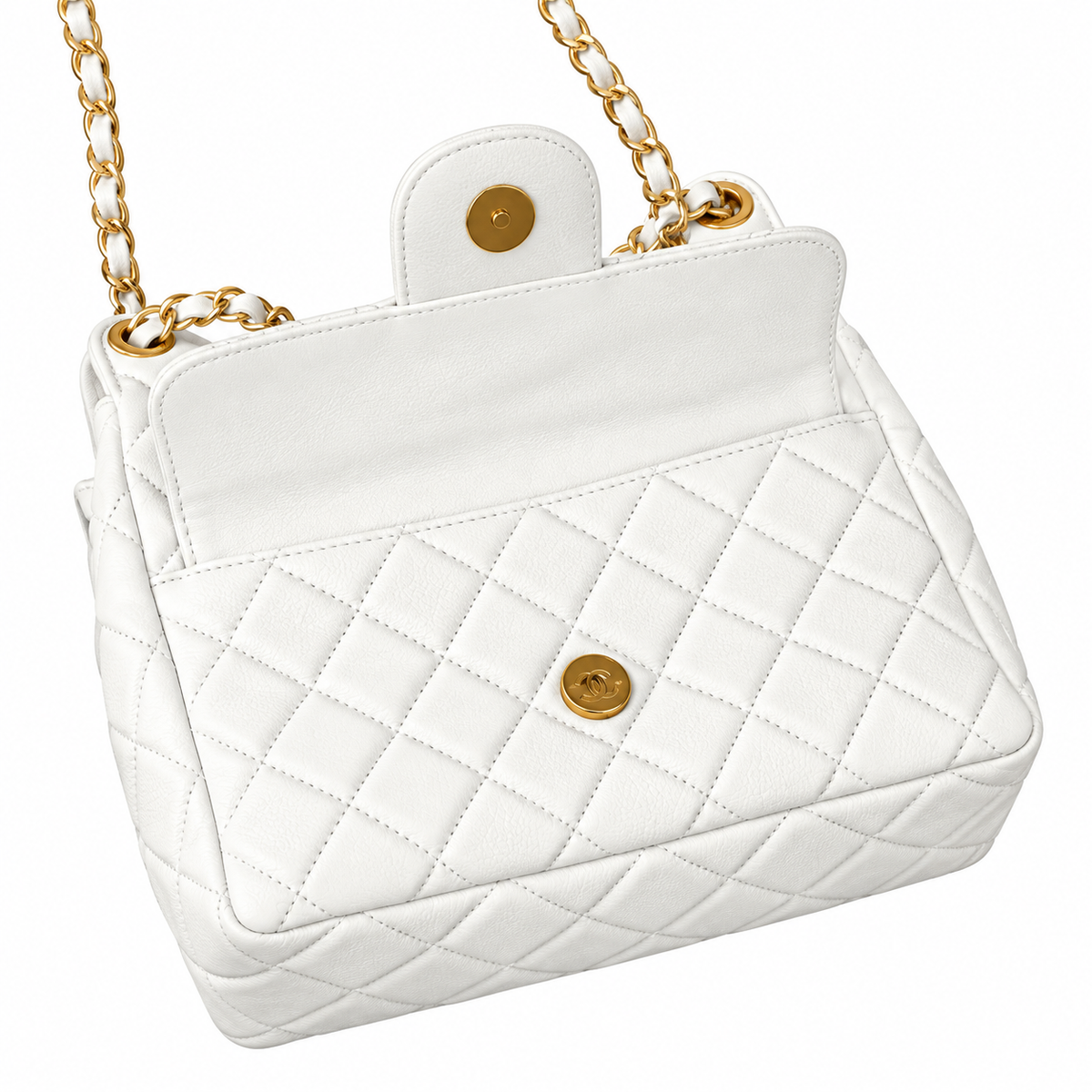 Chanel White Quilted Lambskin No.5 Hobo Bag with Chain
