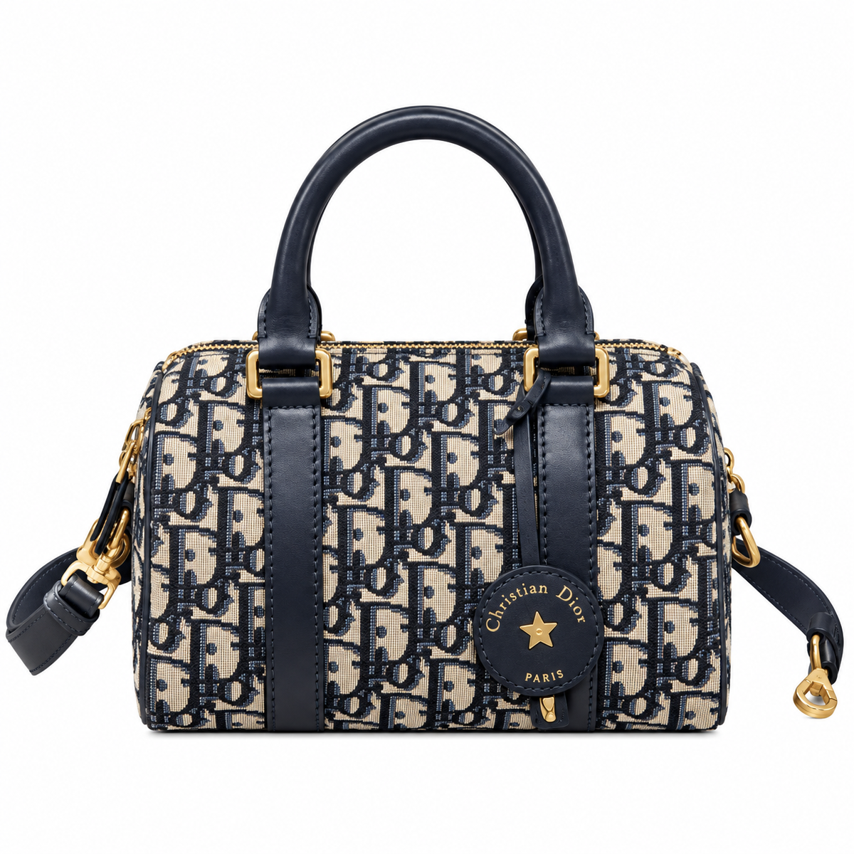 Dior Navy Oblique Jacquard Boston Bag