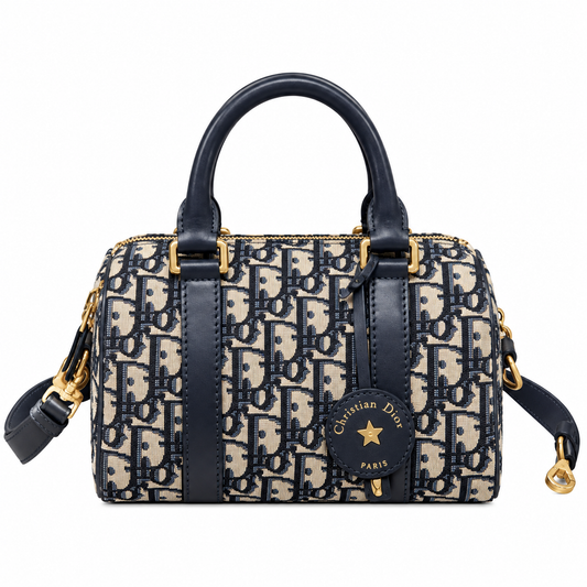 Dior Navy Oblique Jacquard Boston Bag