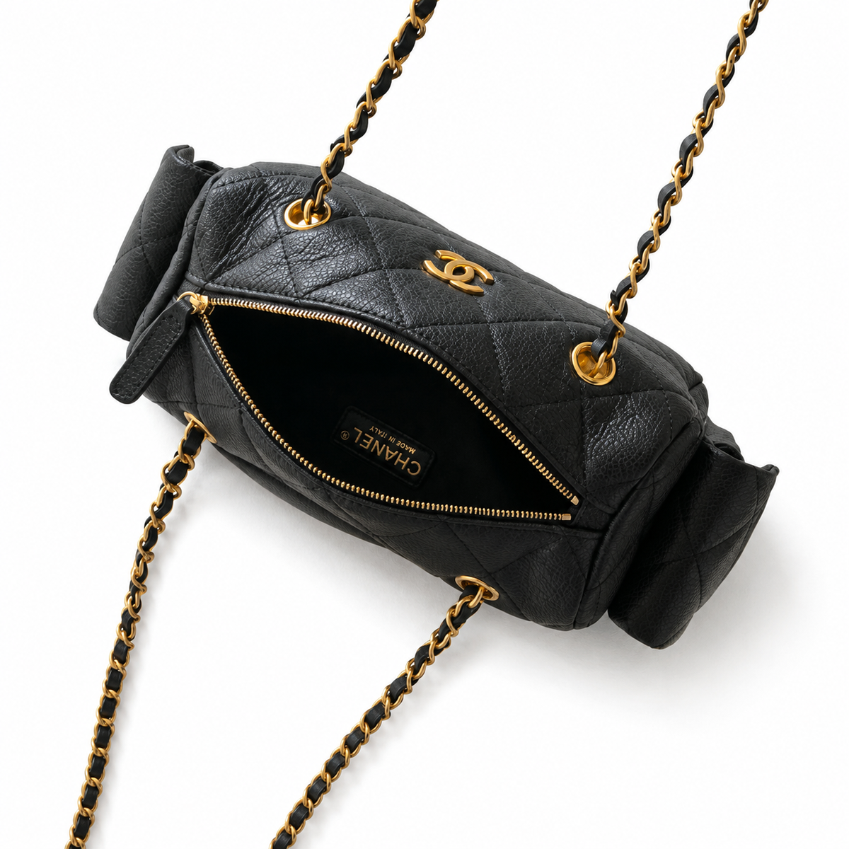 Chanel Quilted Black Caviar Leather Shoulder Bag with Gold CC Logo