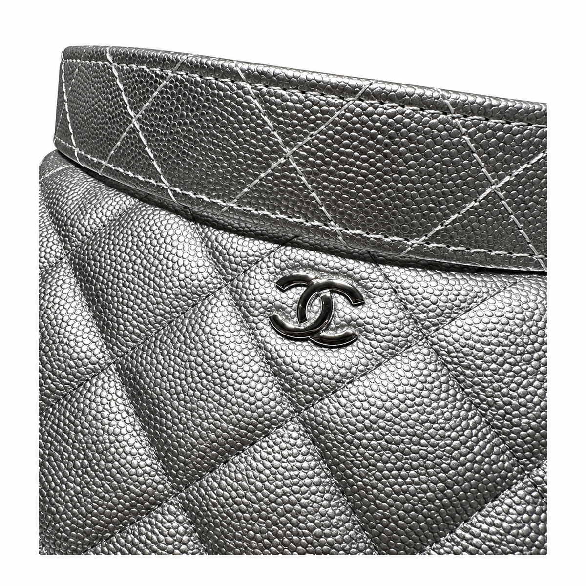 Chanel Silver Metallic Quilted Half Moon Bag with Chain