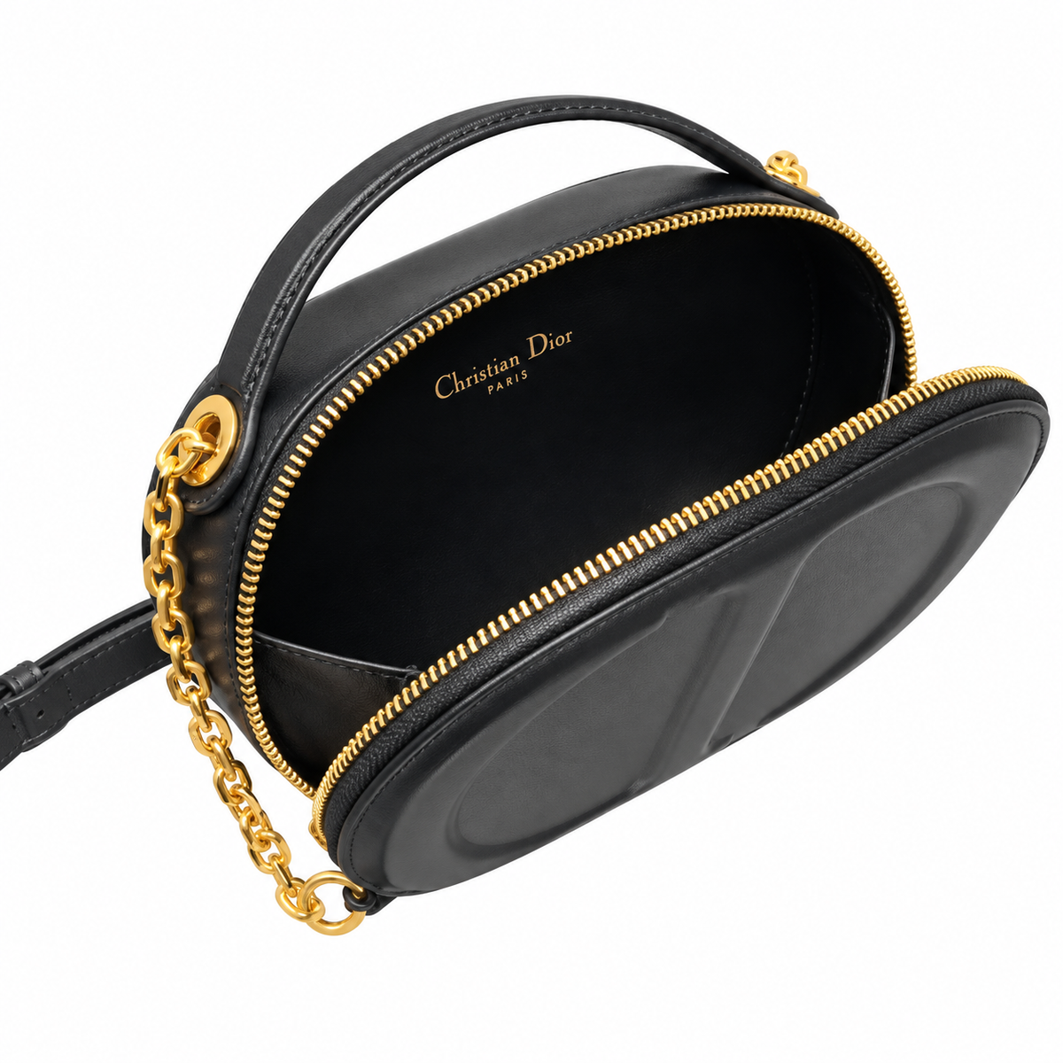Dior Black Oval CD Embossed Chain Bag