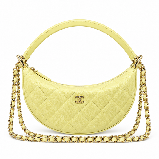 Chanel Lemon Yellow Quilted Caviar Half Moon Bag